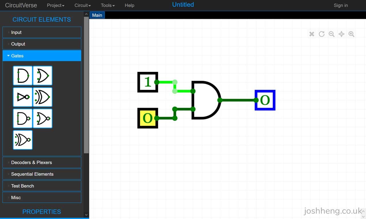 A simple AND gate in CircuitVerse