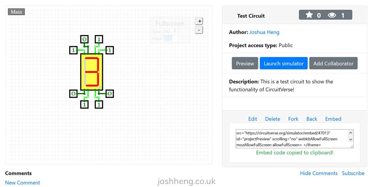 Embedding circuits in CircuitVerse