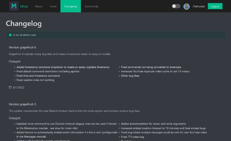 Mizar's Changelog