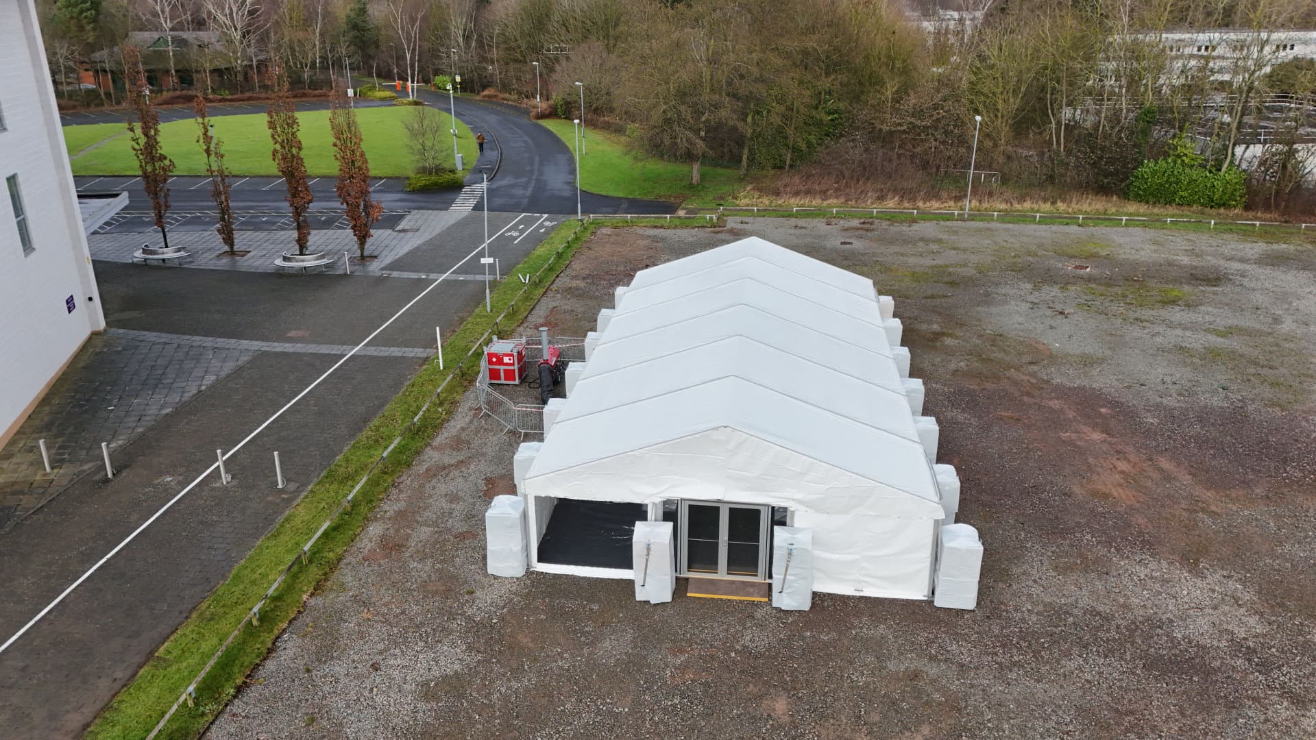 An aerial view of the empty marquee