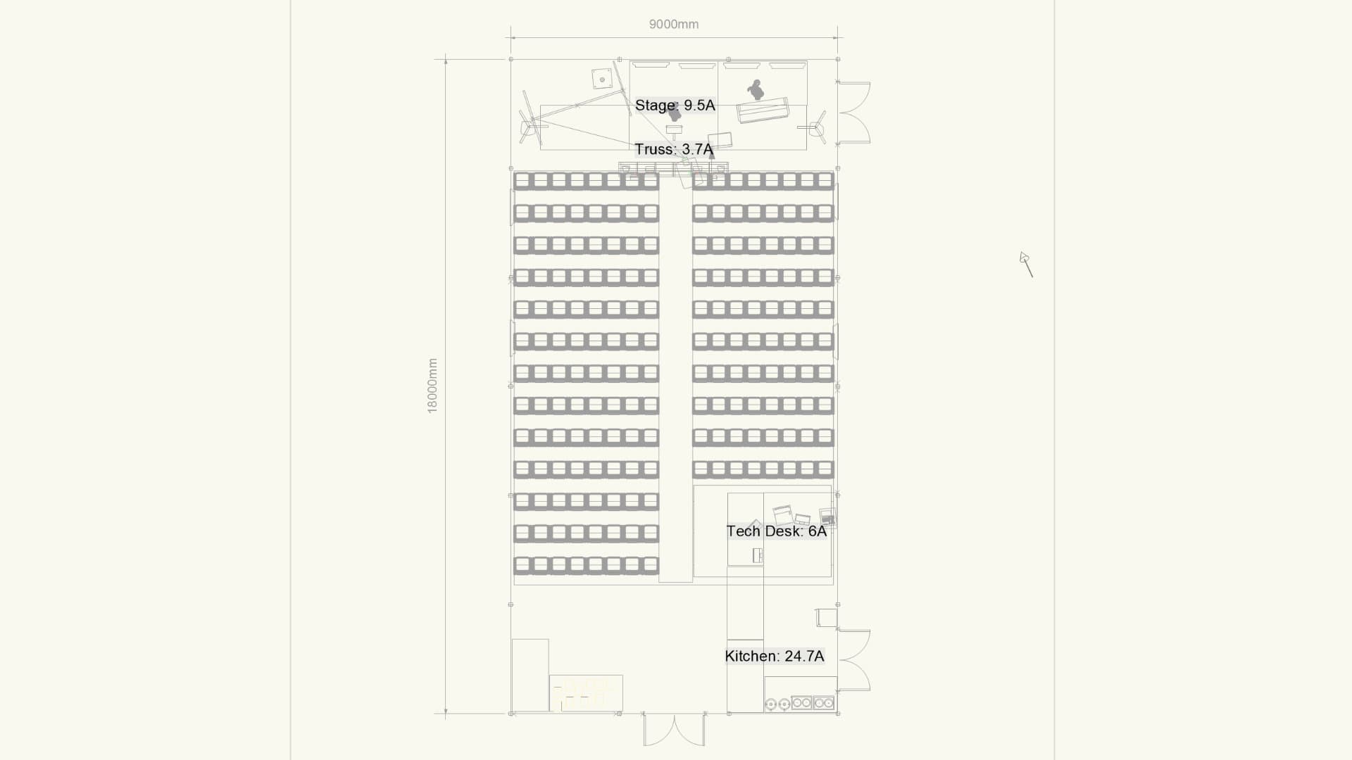 A rough power plan for Wonder created in Vectorworks