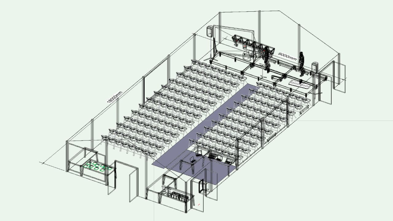 A wireframe view of the Vectorworks plan