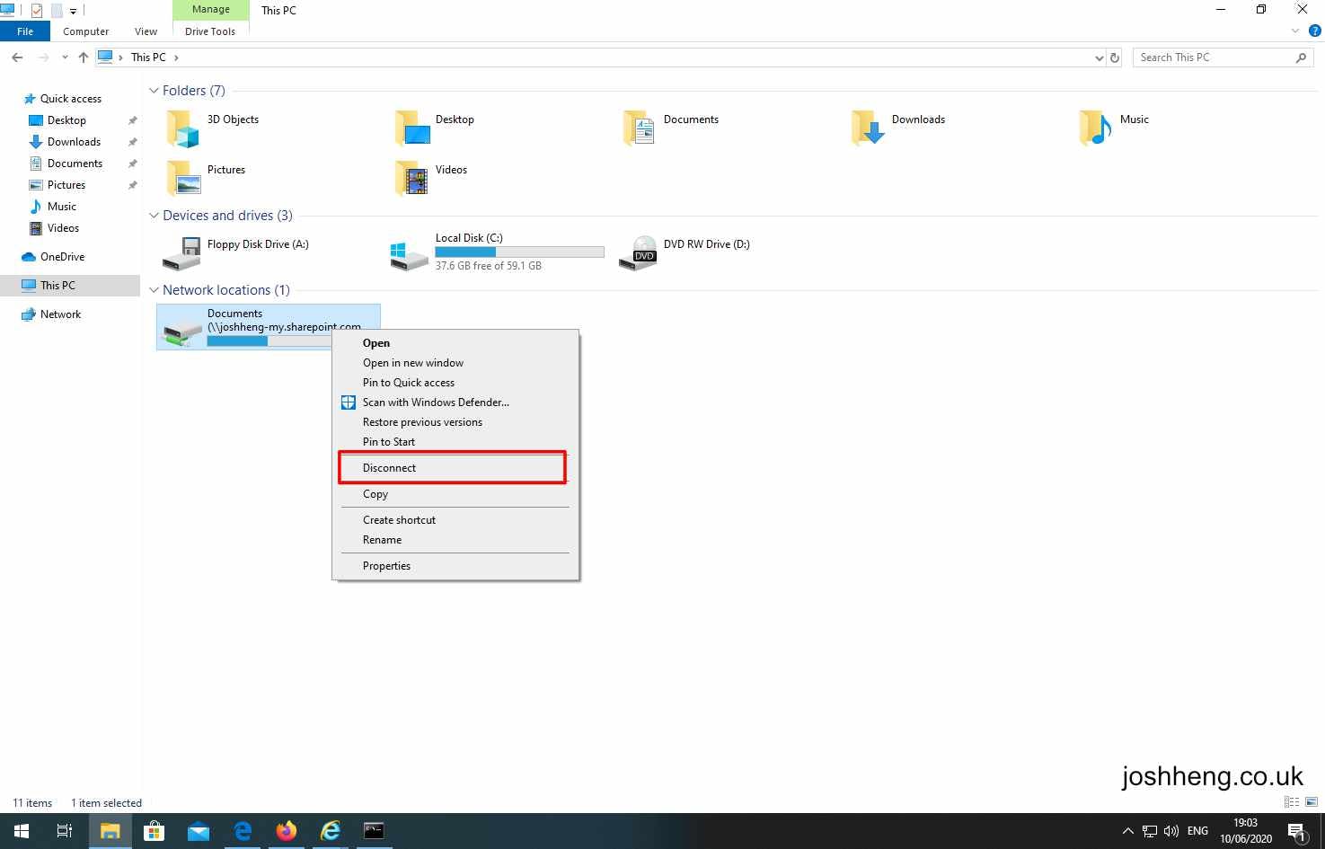 A screenshot of removing the drive