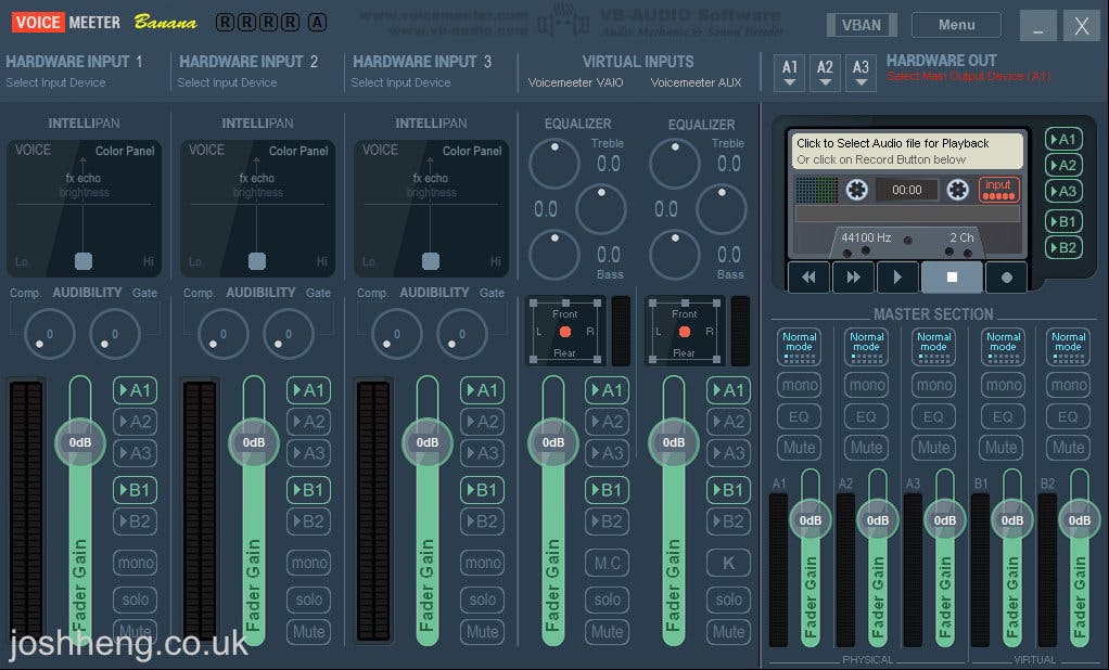 A screenshot of the starting configuration of Voicemeeter